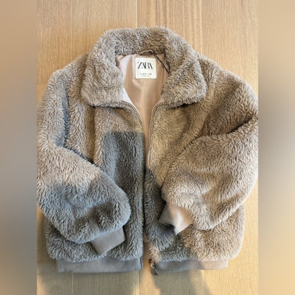Zara Kids Teddy Coat Beige Size 8–10